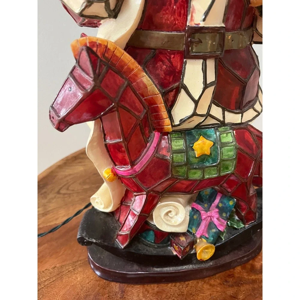 VTG Santa Claus Plastic Luminous Lighted Christmas Figure w/Faux Stain Glass 19